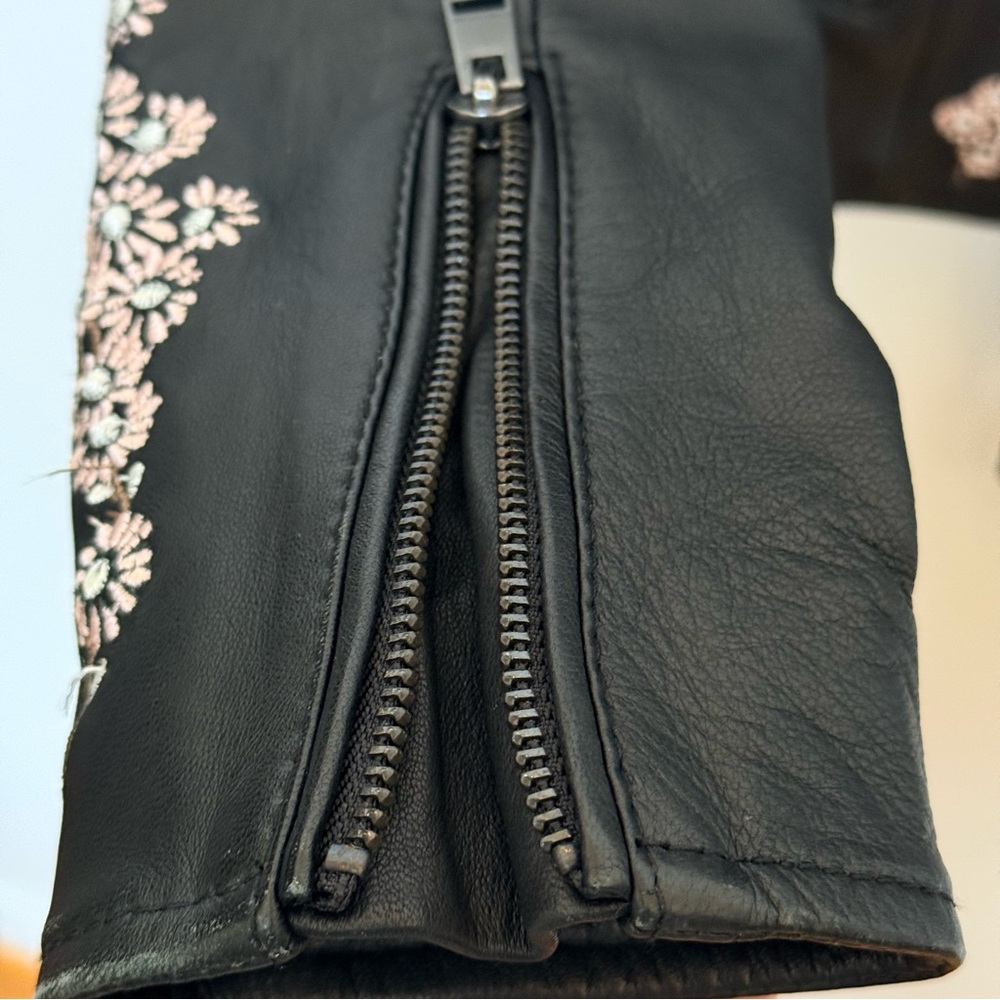 LAMARQUE Floral Embroidered Black Leather Moto Jacket XS - Picture 9 of 11